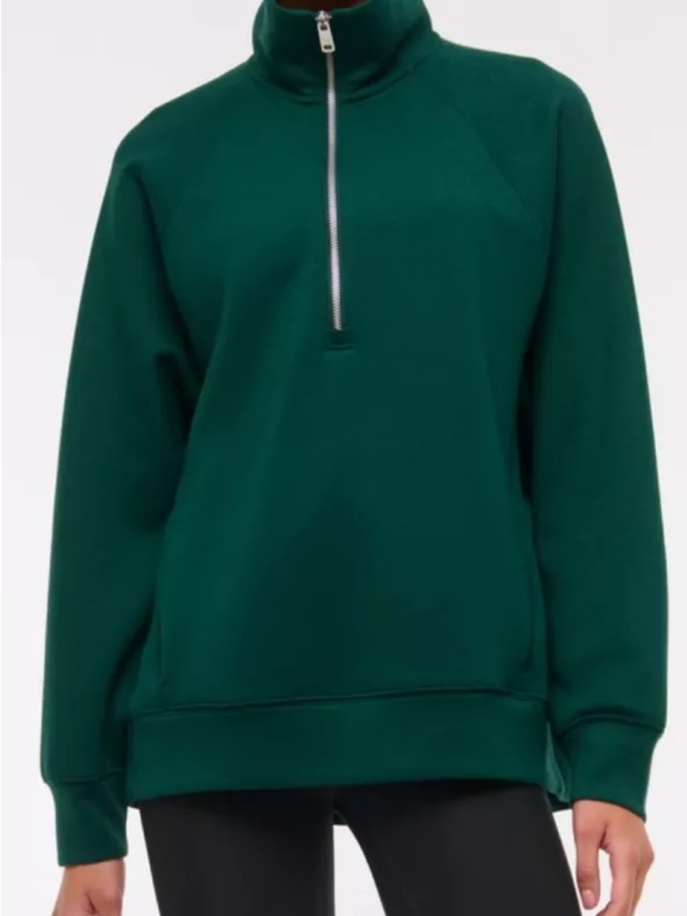 Women's Dark Green Half-Zip Turtleneck Sweater